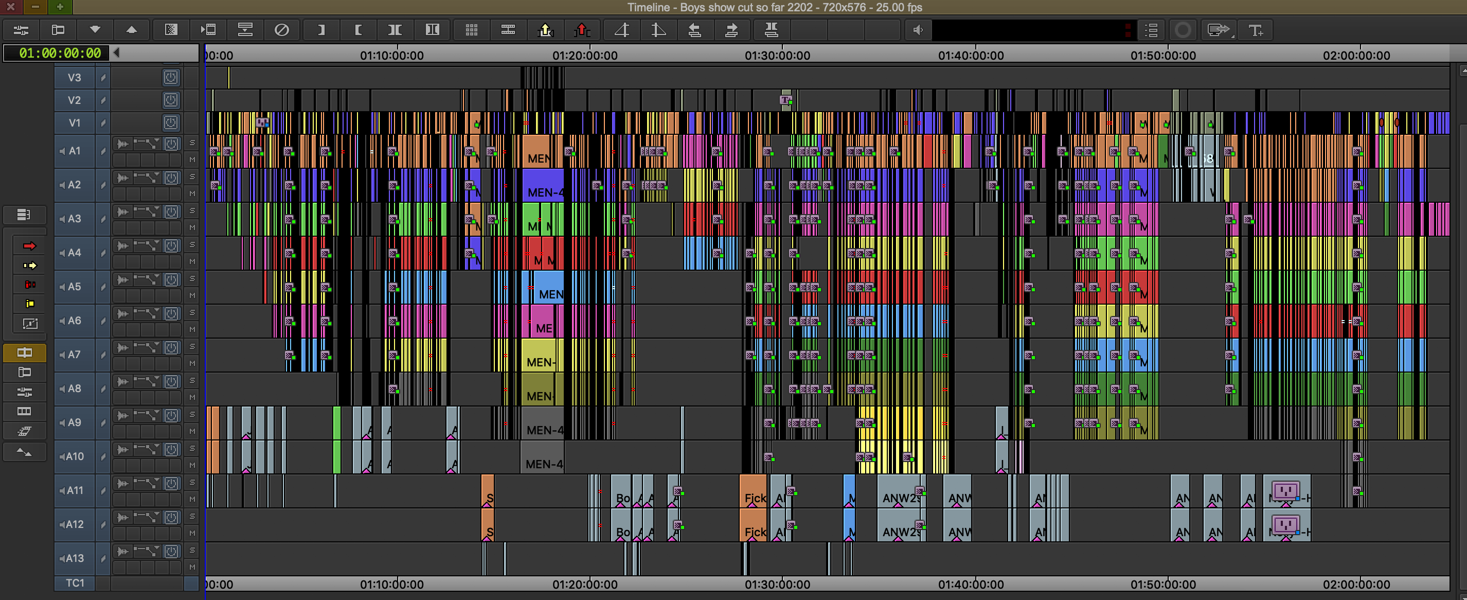 Avid MediaComposer timeline with a renamed wav that shows track names